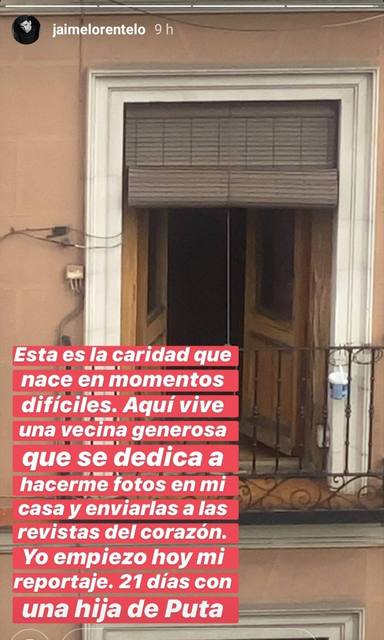 Jaime Lorente denunciando en Instagram