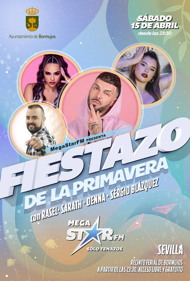 Cartel del Fiestazo de la Primavera de MegaStarFM en la localidad sevillana de Bormujos