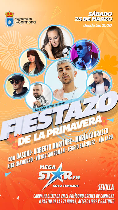 Carmona, en Sevilla, se prepara para el Fiestazo de MegaStar: este es el cartel para una noche loca